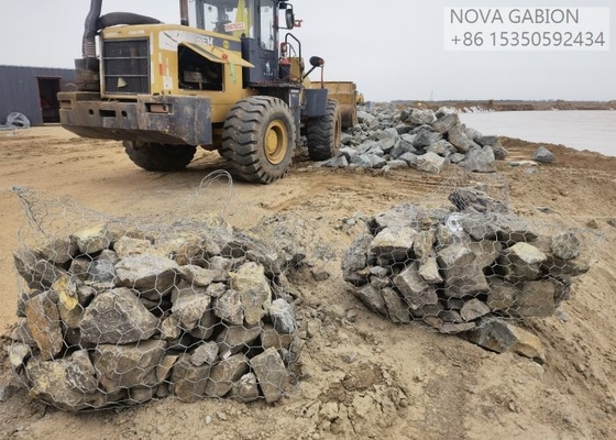 Control de inundaciones 4.0mm Gabion Mesh Cage Para cajas de gabión saco de piedra Río llenando bolsas de gabión PVC cubierto saco gabiones